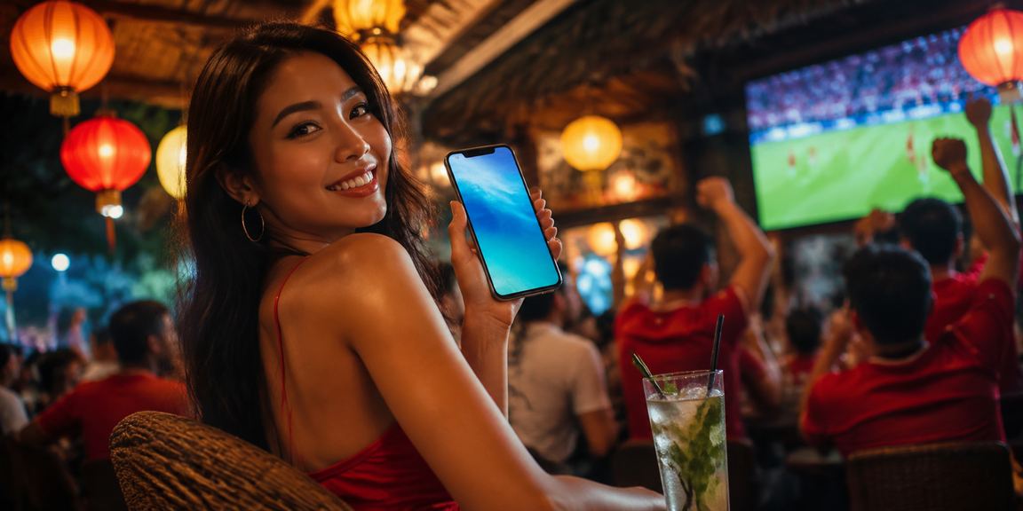 Người dùng Hà Nội trải nghiệm ứng dụng casino và xem khuyến mãi dưới ánh đèn lồng đêm phố cổ
