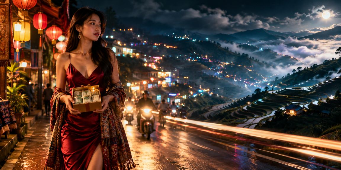 Chợ đêm Sapa với không khí sôi động, người dùng truy cập 603 trên điện thoại